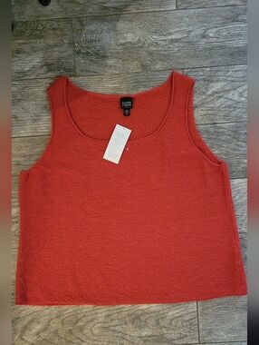 Eileen Fisher Washable Wool Crepe Round Tuck Stitch Knit Sleeveless Top 2X NWT